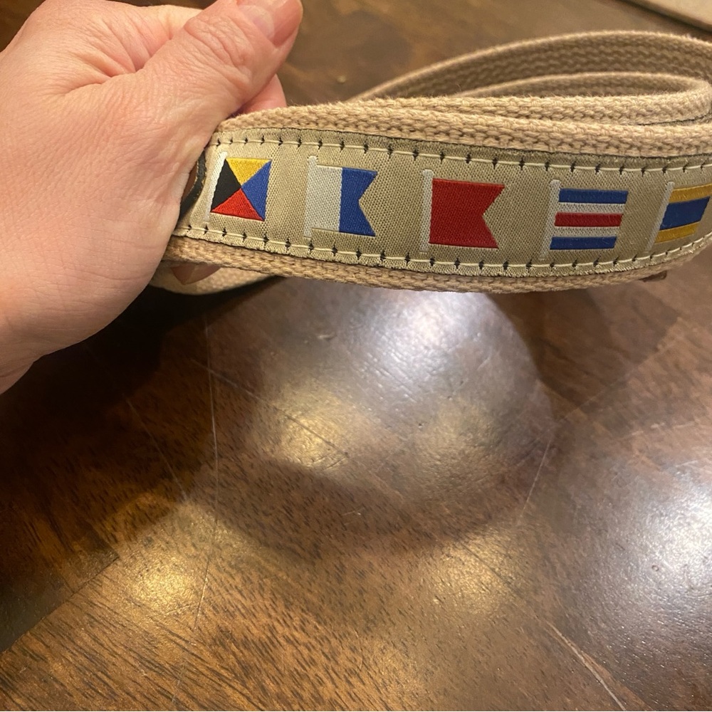 Stylish Tan and Brown Men's Belt nautical flags pattern